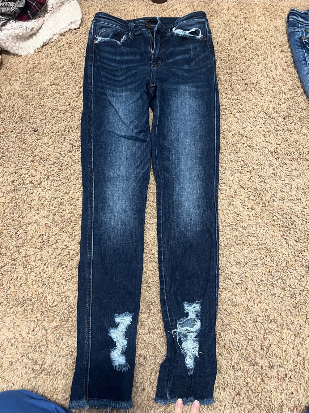 Dark Wash Distressed Women's Jeans - Slim Fit